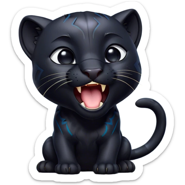 Cinematic Cute Yawning black Panther Portrait Emoji, Head tilted slightly with a dramatic, wide-open yawn, showcasing a sleek, shadowy form with drowsy, half-closed eyes and a relaxed, open expression, Simplified yet irresistibly adorable features, highly detailed, glowing with a soft, cozy dark glow, high shine, relaxed yet expressive, stylized with a dash of whimsical elegance, soft glowing outline, capturing the essence of a drowsy yet affectionate jungle guardian that appears ready to stretch out for a nap! sticker