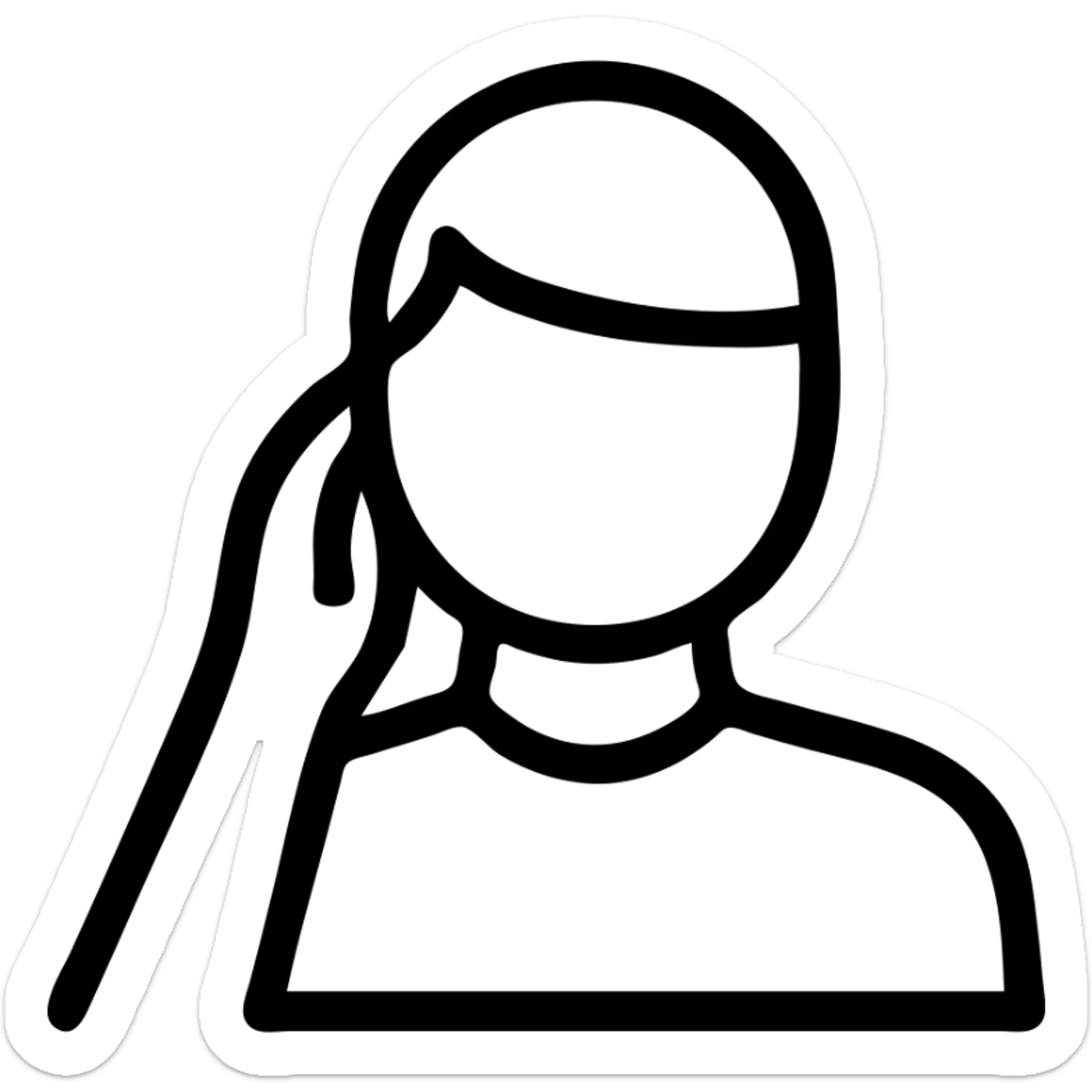 gender-neutral person tucking hair behind ear, clean lines, icon style sticker