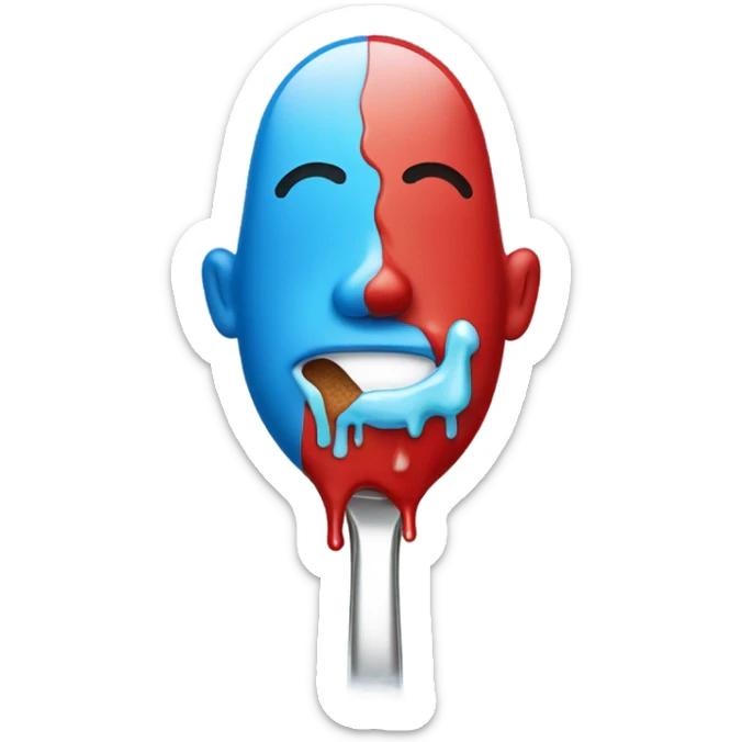 Red man leaking blue water out of his nose and sugar spoon sticker