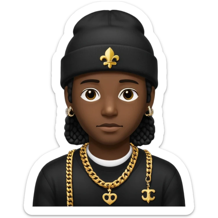 need underground rap aesthetic emoji profile pic for my rap Instagram @foevlone so maybe in a black chrome hearts style beanie that says FV on it and add a Cuban chain sticker