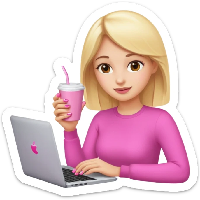 emojis de objetos girlie, cafe, uñas, celular, laptop, version girlie rubia sticker