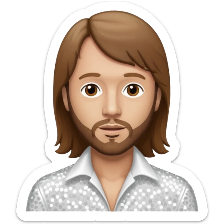Maurice Gibb from Bee Gees with long brown hair, white sequin outfit  sticker