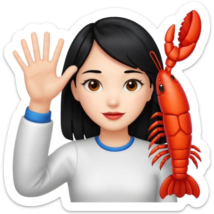 a lobster claw high five a girl with black hair emoji sticker