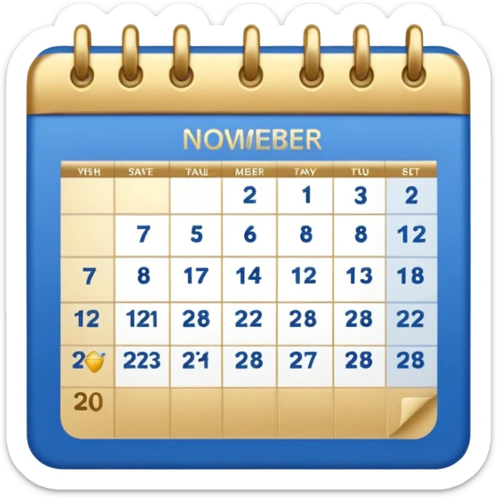 no generate an ios style background free calender, blue and gold and white with the date 22 november highlited sticker