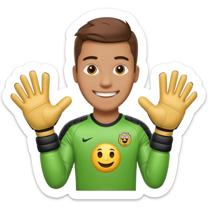 Football goalkeeper gloves with man goalkeeper and small emoji sticker