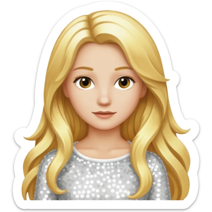 Katharina Siegel with long golden blonde hair, white sequin outfit sticker