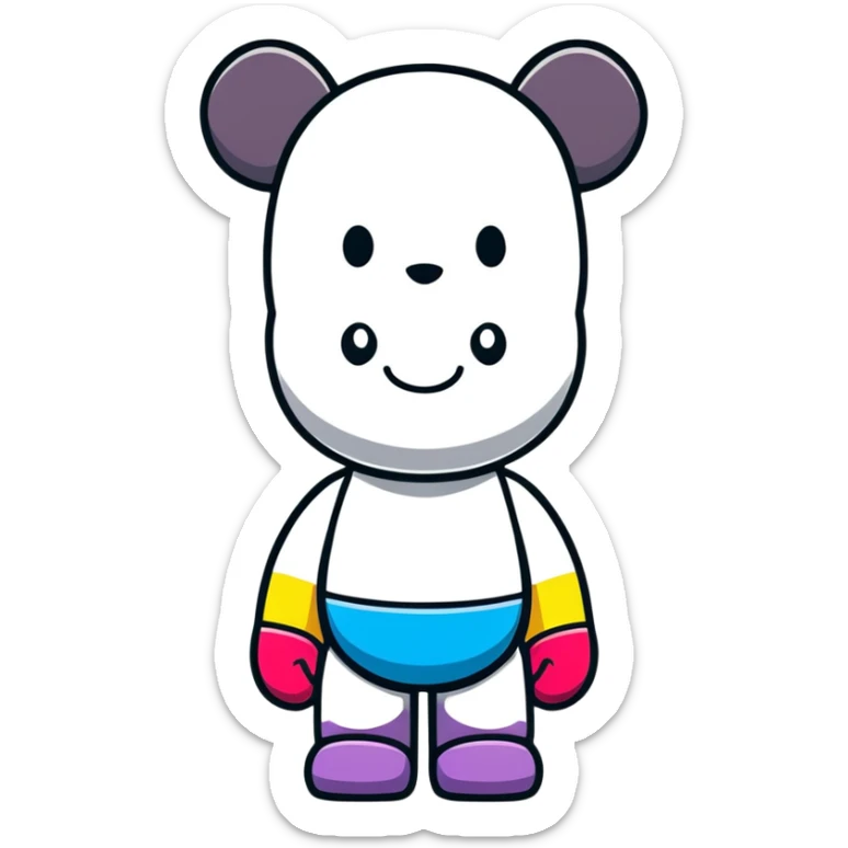 Bearbrick figure with KAWS style but with a cute happy smile, colorful bear-shaped collectible toy with articulated limbs sticker