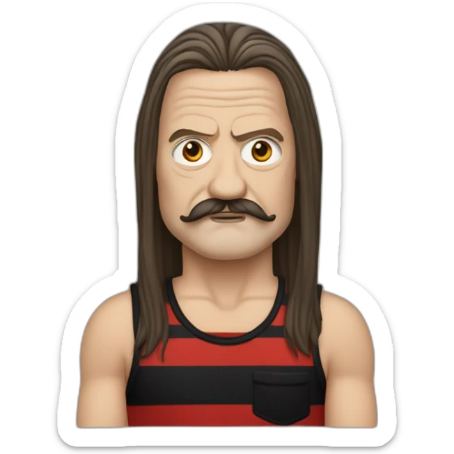 ozzy osbourne with long moustache and striped black and red tank top sticker
