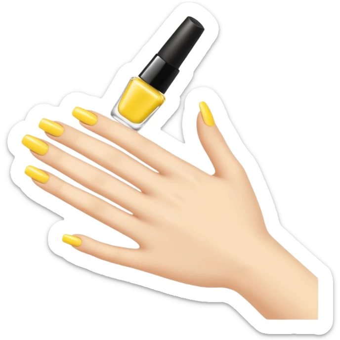 Generate a high-quality illustration of a generic hand with yellow nail polish being applied, flat vector or simple cartoon style, no recognizable person, no facial features, no brand markings, simple white background, high-resolution.
 sticker