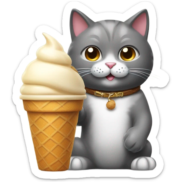 A cat holding an ice cream with one hand and an ice tea with the other hand  sticker