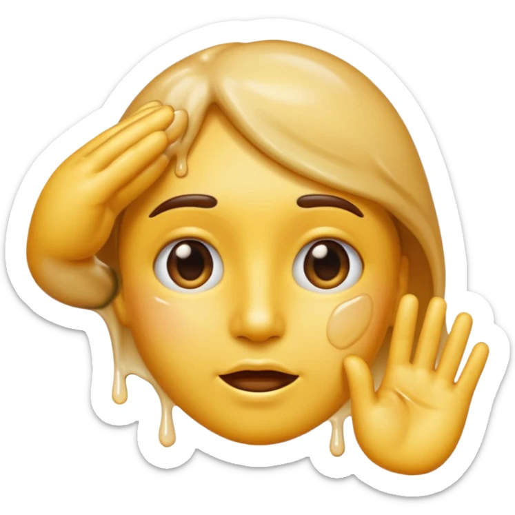 emoji of a face saluting with a melting expression, blending the saluting gesture and melting face features, apple emoji style sticker