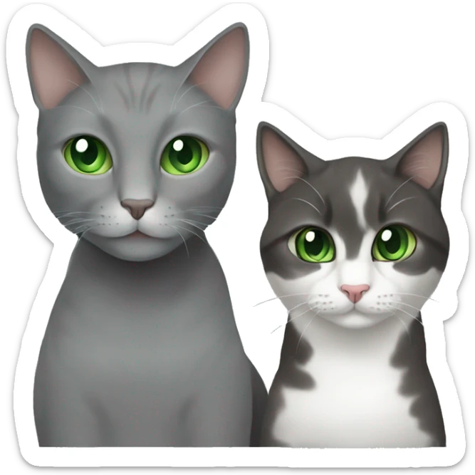 gray cat with green eyes with a brunette girl with green eyes sticker
