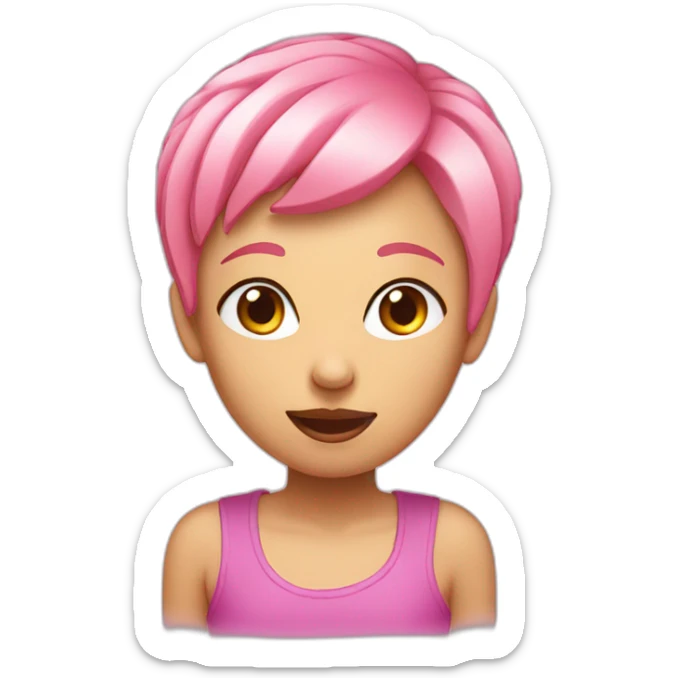 girl with short pink hair tounge sticking out sticker