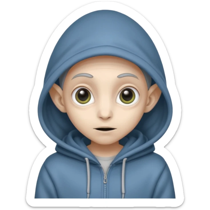 Aliens gray, hoodie, cute big eyes, thin ears, half body sticker