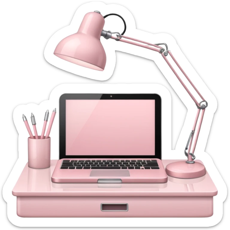 Pale Pink office with Light Pale Pink book and Light Pale Pink Desk lamp and computer for Lease sticker