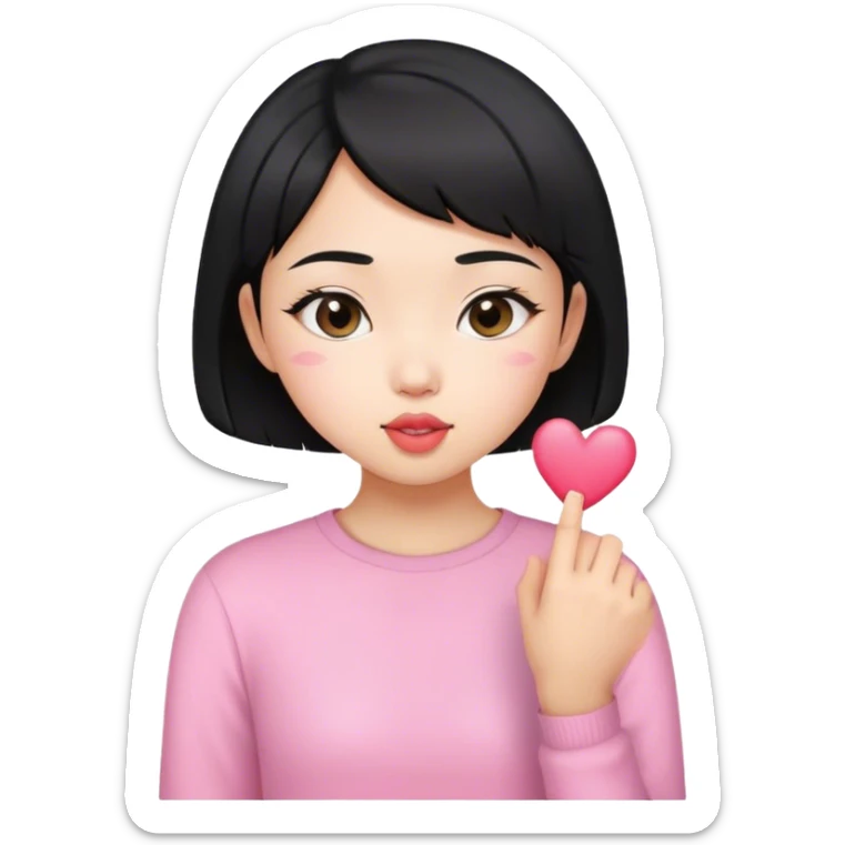 Short hair Asian girl kissing with pinky heart  sticker