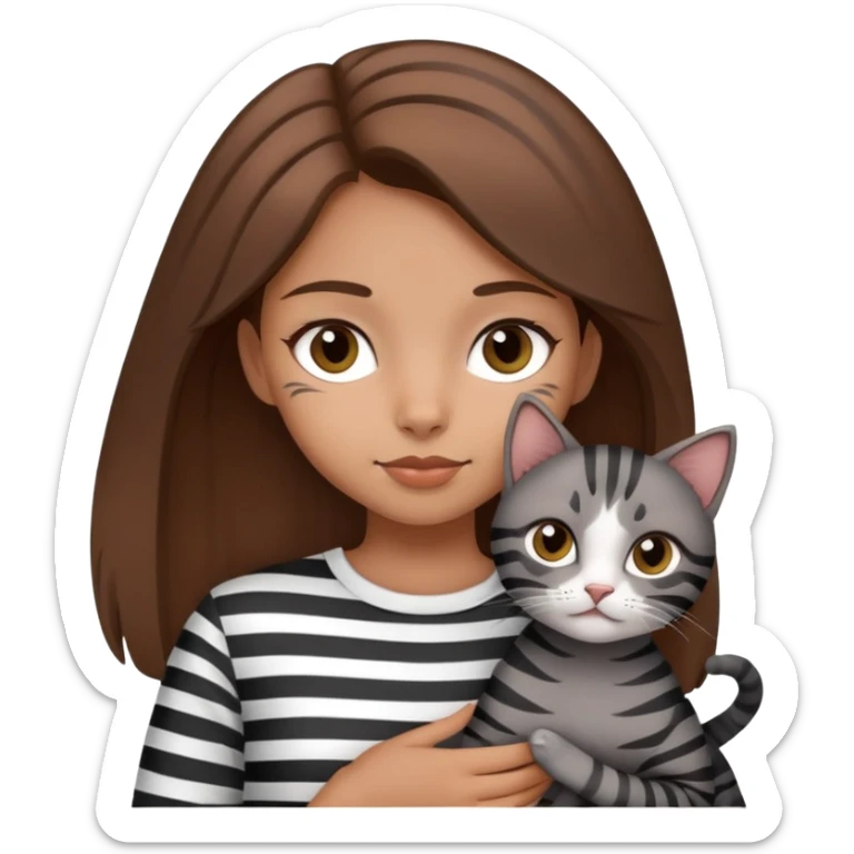 tan brown hair girl holding two black and grey striped cats sticker