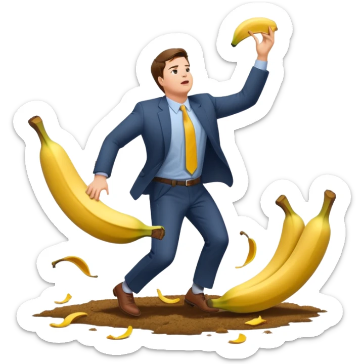 JD Vance falling backwards with one foot slipping on a single banana peel on the ground sticker