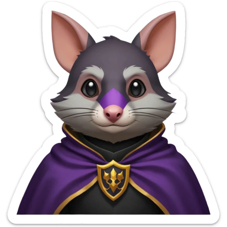 alors ce raton laver doit être équipé d'une cape de thieving noir avec trim bordure mauve comme dans le jeu old school runescape. au centre de la cape une icone de masque de voleur est visible . l'expression du visage du raton est ultra surpris "shock" sticker