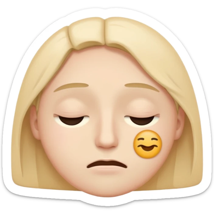 minimal flat emoji of a fatigued face,
half-closed eyes,
slightly uneven eyelids,
low-energy expression,
cool pastel muted tones,
modern mental health app style,
transparent background,
vector illustration sticker