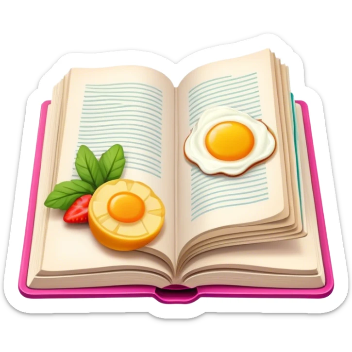 Colorful illustration, half-drawn with brunch in an open book, vivid colors on the pages, incomplete artwork, minimalistic design, transparent background. sticker