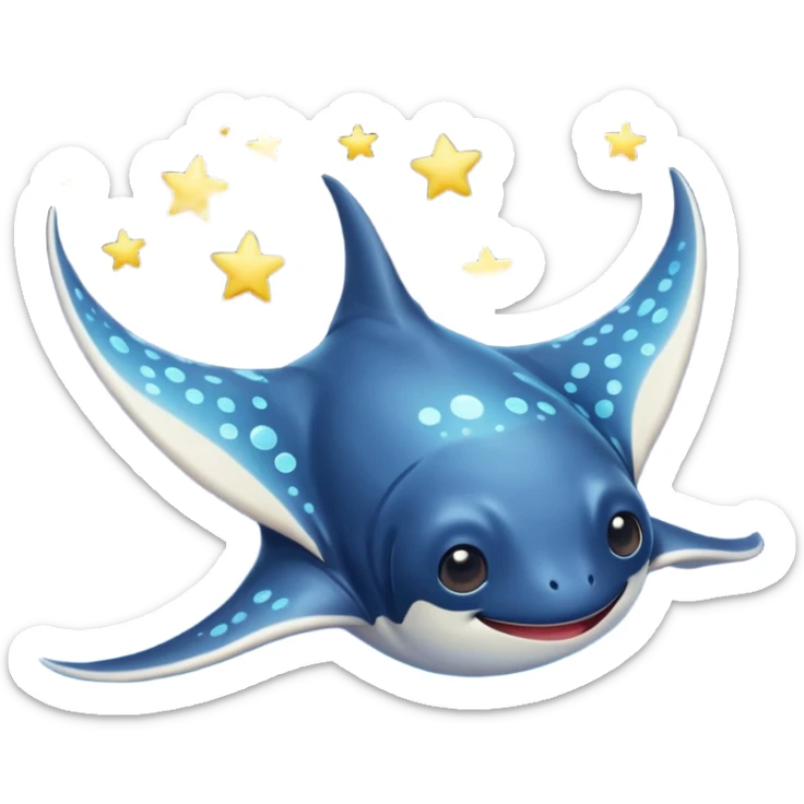 Starseed Manta emoji – full body, manta ray with wide wings, smooth glowing spots like small stars across its body, one central star crystal on its back, slight side angle, cute emoji style, no background sticker