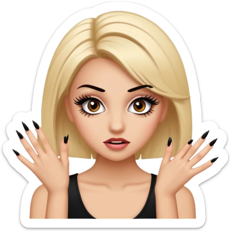 Girl with fake eyelashes and fake nails with feisty pose and sassy expression sticker