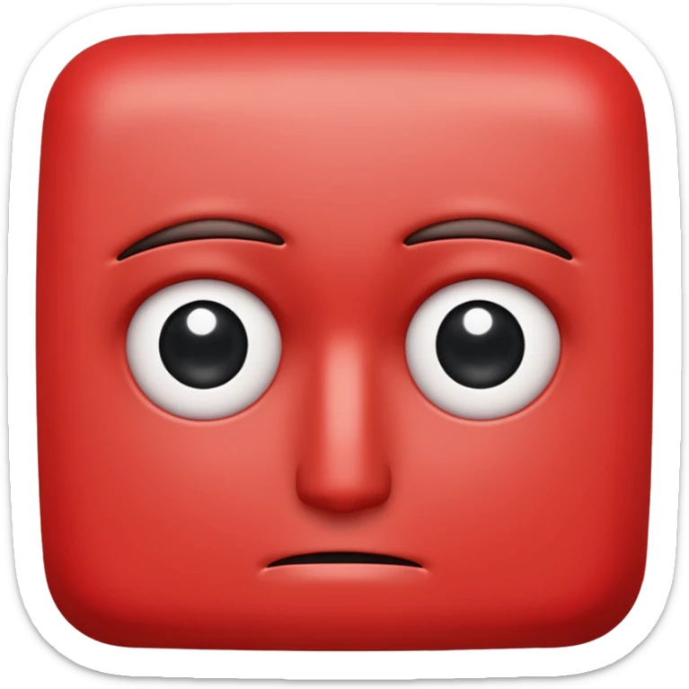 Una figura roja con cabeza cuadrada y cuerpo de rectángulos con cara con dos ojos negros como puntos y cejas preocupadas sin boca y que tenga como una especie de polvo café en la cabeza sticker