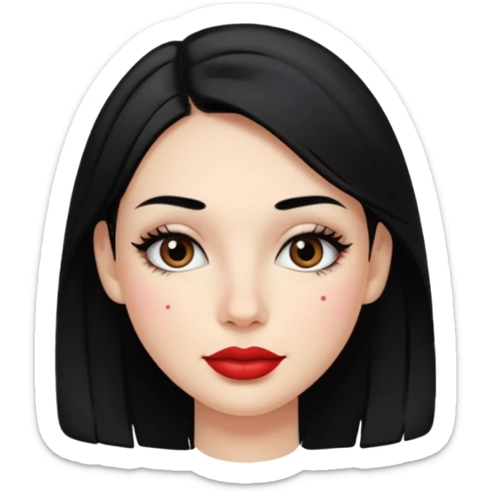 A girl's face with a thin face, dimples, with mascara and lipstick, white skin, black hair  sticker