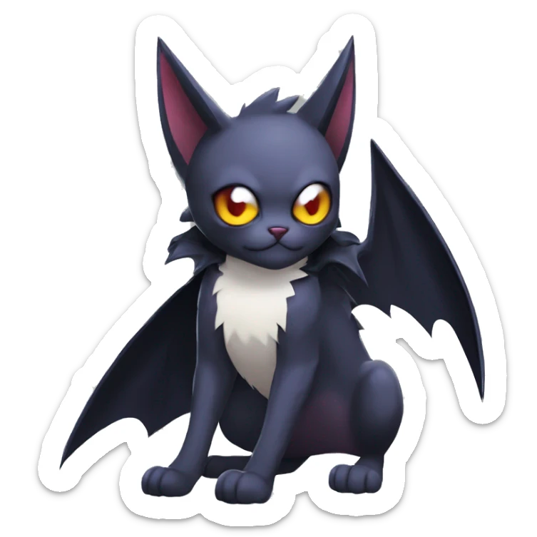   cool edgy beautiful anime-style dark-punk-themed animal vampiric Nargacuga-cat-hybrid Fakemon with big fangs and bat-wing-ears with a cape full body sticker