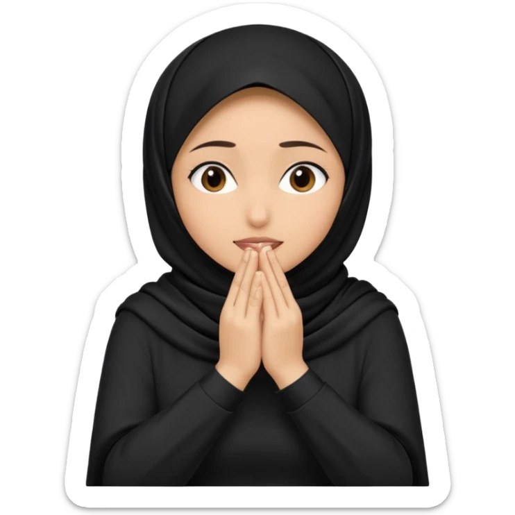 Hijabi girl sitting and hiding her face from her hands made into half open fists and completely covered her face sticker