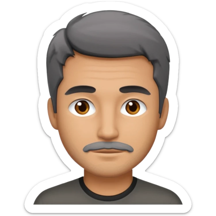 some stubble grey and black hair man bigger build, sticker