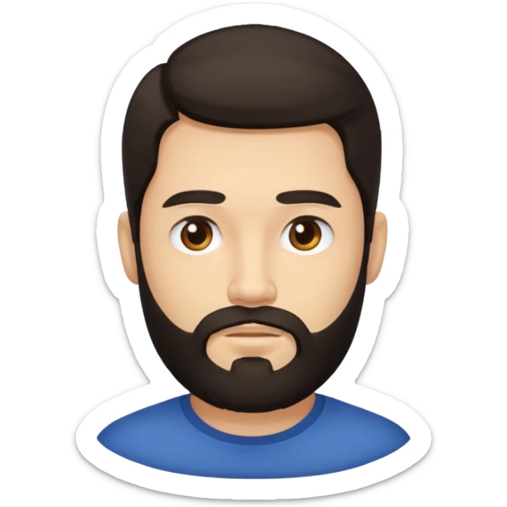 head only of a man with dark long hair and a beard, round face sticker