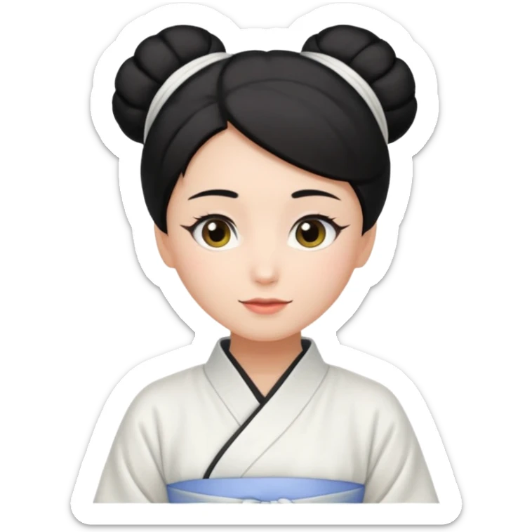 mom with black bun wearing white hom kimono and white apron sticker