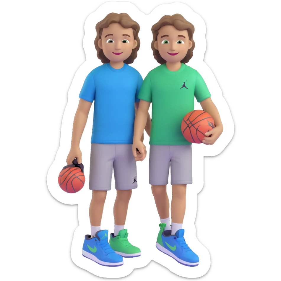 boy with light brown wavy hair, short sides, long top, green grey eyes, dark blue shirt, smiling, holding a Jordan sneaker sticker