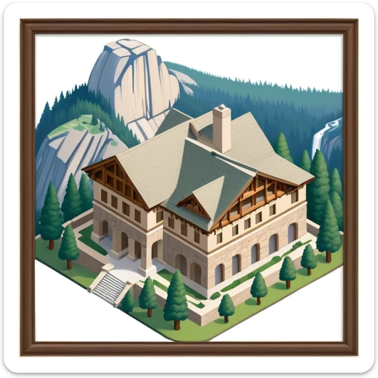 The Ahwahnee Lodge, Yosemite national park, isometric exterior view  sticker