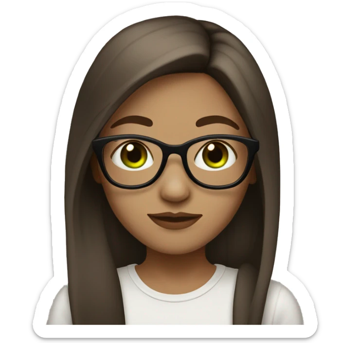 girl with normal light skin, glasses, green eyes, septum piercing and brown straight hair sticker