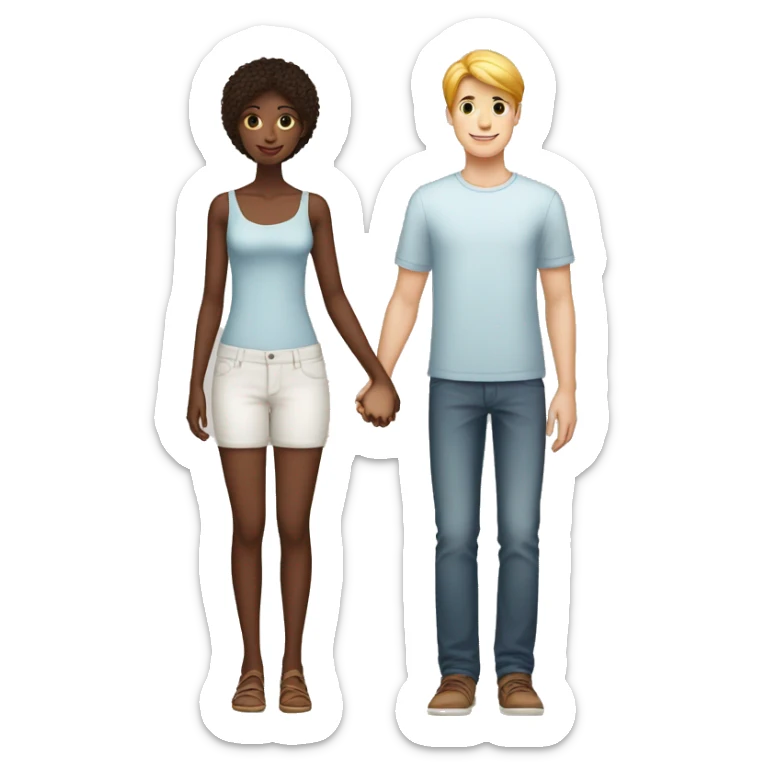 A tall 1m90 boy holding hands with a beautiful 1m57 girl, white skin. sticker