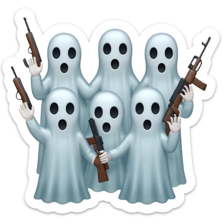 Fantasmas con un fusil y haciendo hola y chao con la manos sticker