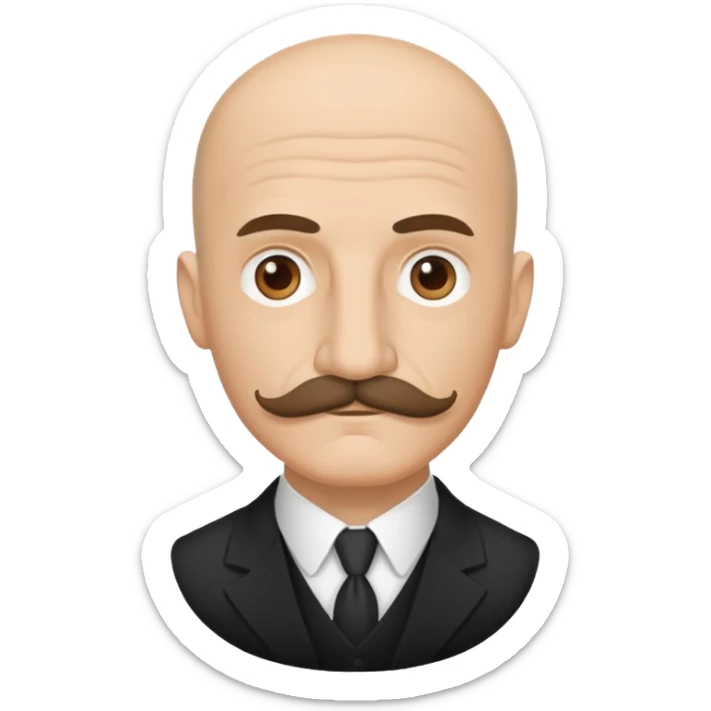 minimalist iOS emoji of Henri Bergson, bald, mustache, thoughtful, vector art sticker