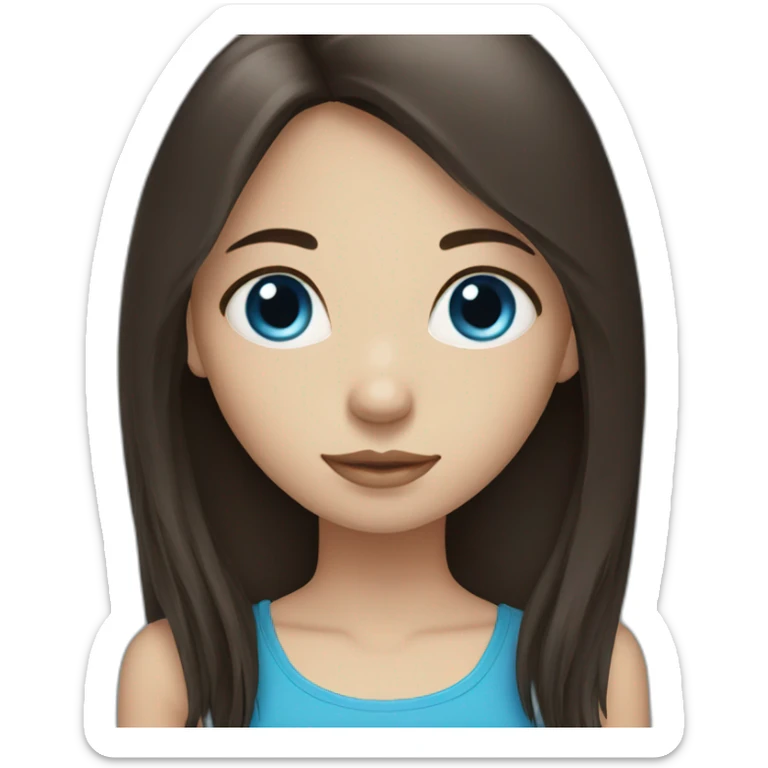 Dark brown long hair fringe girl with blue eyes sticker
