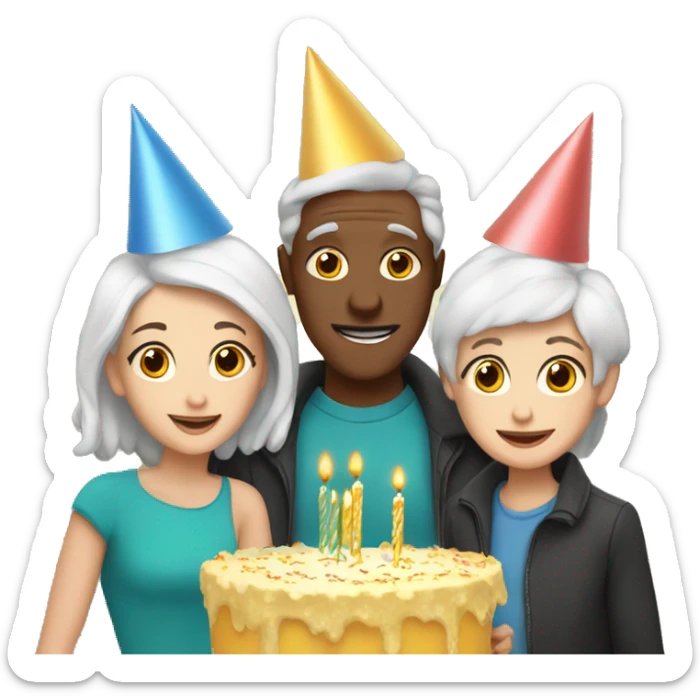 white family in birthday hats celebrate new year sticker
