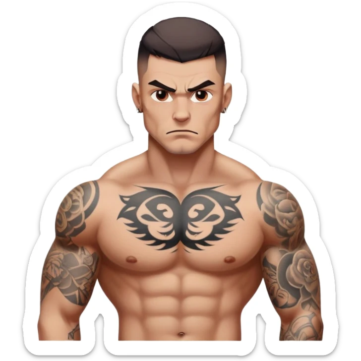 a guy with a lot of tattoos who looks really dangerous sticker