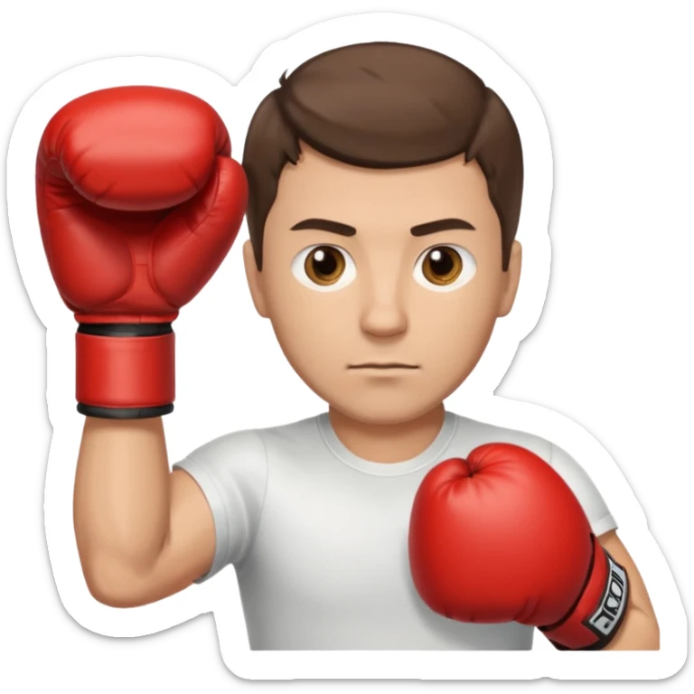 Rapaz de 39 anos ,cabelo castanho médio ,olhos castanho claro , cabelo corte malet, com uma luva de box na mão sticker