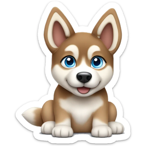  Caramel Frappe Brown husky puppy sitting head tilted gazing at viewer with blue eyes sticker