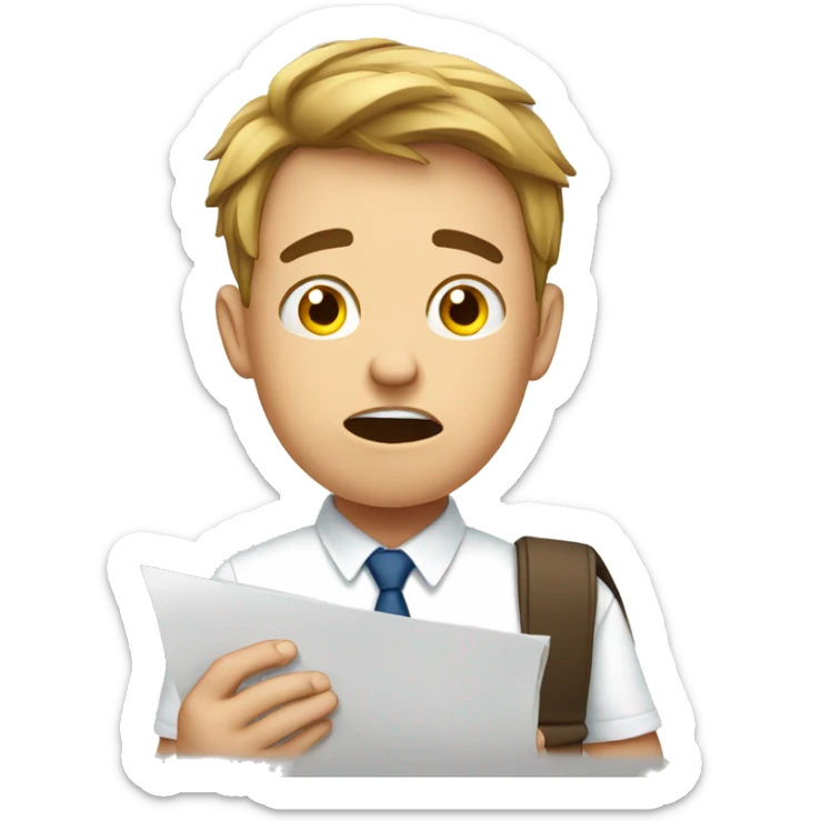 a young man who fails an exam and is frustrated with the documents he fails sticker