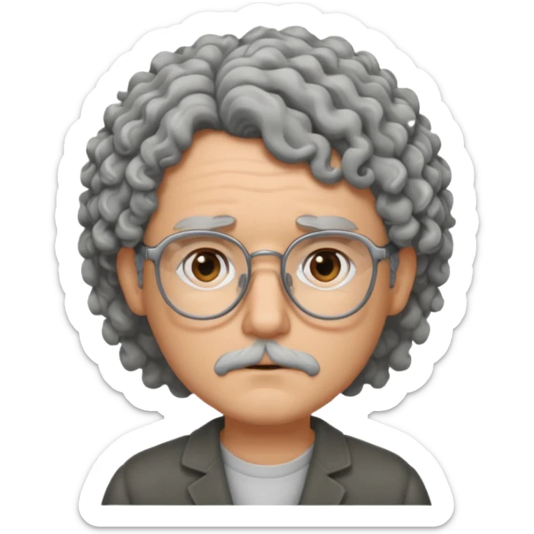 Sad male Writer with curly gray hair and glasses sticker
