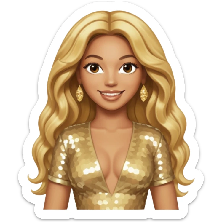 Beyonce from Destiny's Child with long golden blonde hair, cream sequin outfit sticker