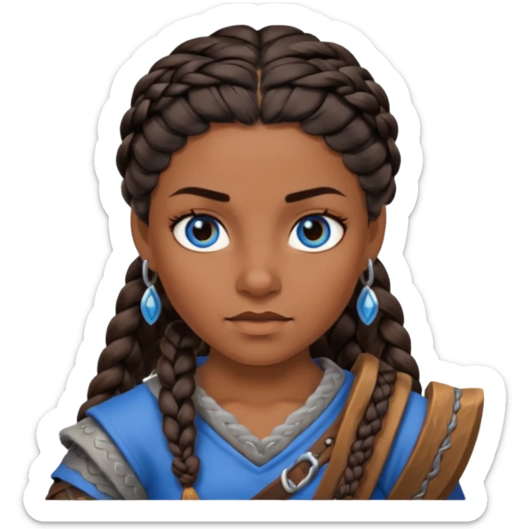 Viking female brown skin slave with blue eyes and black braid hair  sticker