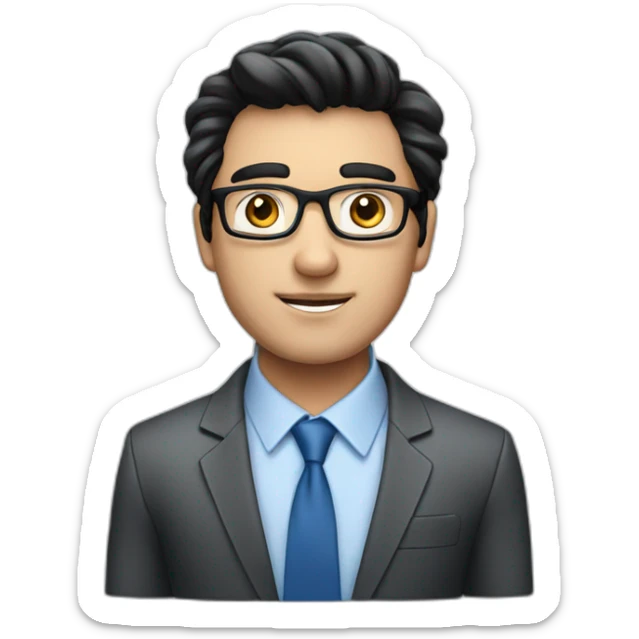 Businessman with black hair, blue eyes with glasses mac book sticker
